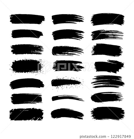 Set of hand-painted brush strokes in black ink. Perfect for digital design, branding, and artistic projects. 122917849