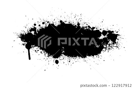 Splatter Paint Texture . Black Spray Blot of Ink. Place illustration Over any Object to Create Grungy Effect . hand drawn. Not AI, Vector 122917912