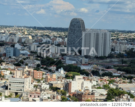 Panoramic view of the Argentine city of Cordoba in clear weather from the tower of the Cardinales Cofico complex Panoramic view of the Argentine city of Cordoba in clear weather from the tower of the Cardinales Cofico complex 122917942