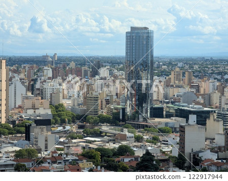 Panoramic view of the city of Cordoba from the tower of the Cardinales Cofico complex. clear weather. Argentina Panoramic view of the city of Cordoba from the tower of the Cardinales Cofico complex. clear weather. Argentina 122917944