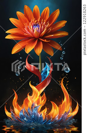 the image of stylized fantastic flowers made of water and fire, resembling a mystical phoenix the image of stylized fantastic flowers made of water and fire, resembling a mystical phoenix 122918263