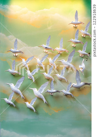 Background with flying group of seagulls Background with flying group of seagulls 122918639