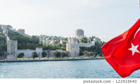 View of Rumeni walls, fortification in Istanbul, from a ship. 122918640