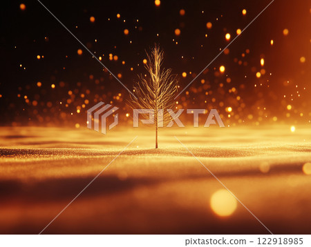 Golden glowing tree in a surreal landscape Golden glowing tree in a surreal landscape 122918985