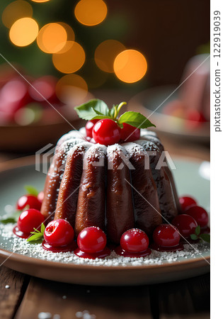 Christmas plum pudding traditional Christmas dessert in Great Britain. AI generated image 122919039