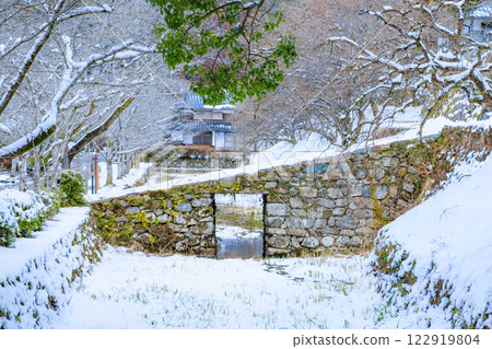 福岡縣朝倉市河原坂，冬季白雪皚皚的秋月城跡 122919804