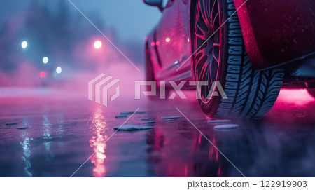 Car tires with copy space, an illustrative concept for auto parts business and car repair shop 122919903