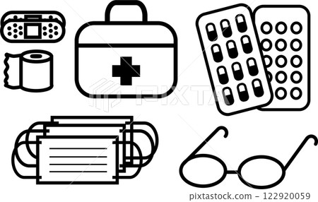 Simple disaster prevention first aid set illustration 122920059