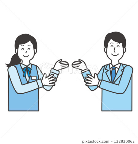 Illustration of a man and woman introducing 122920062