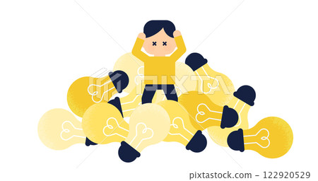 Illustration of a person confused by ideas | Image of a person struggling with too much information and options 122920529
