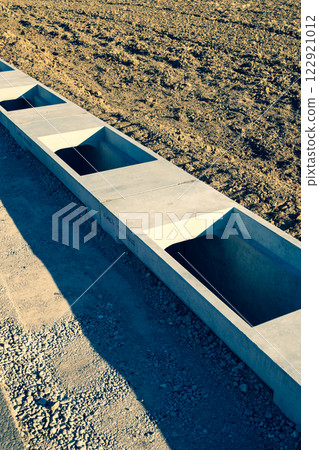 Waterway Concrete pipe laid along the road a-3 Warm and cool colors 122921012