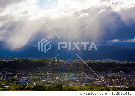 A city covered in clouds 122921412