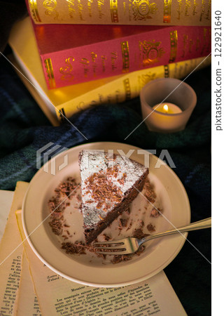 Stylish chocolate cake on the table Stylish chocolate cake on the table 122921640