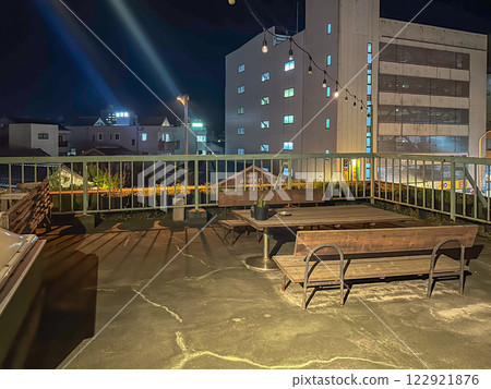 A night view of the smoking area on the rooftop A night view of the smoking area on the rooftop 122921876