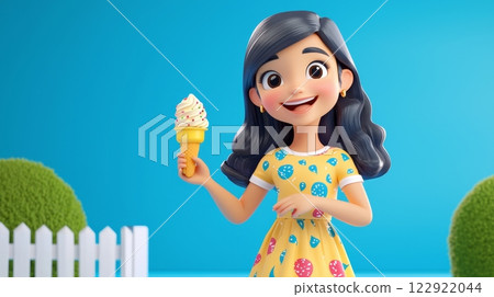 Child Eating Ice Cream A vibrant, modern 3D cartoon illustration. 122922044