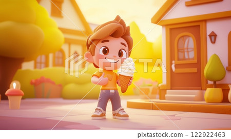 Man Eating Ice Cream Pastel colored 3D cartoon style illustration. 122922463