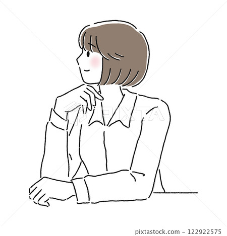 Woman resting her chin on her hand, profile 122922575