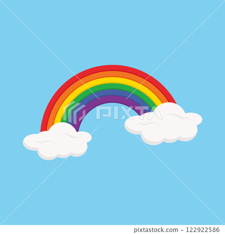 Beautiful cartoon rainbow with clouds 122922586