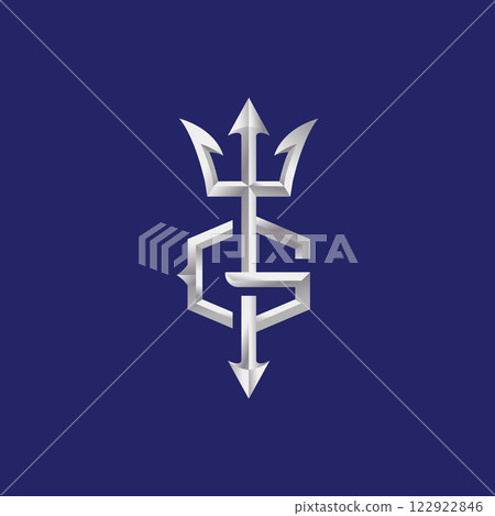 a combination of the letter g and the trident symbol with a shiny effect 122922846