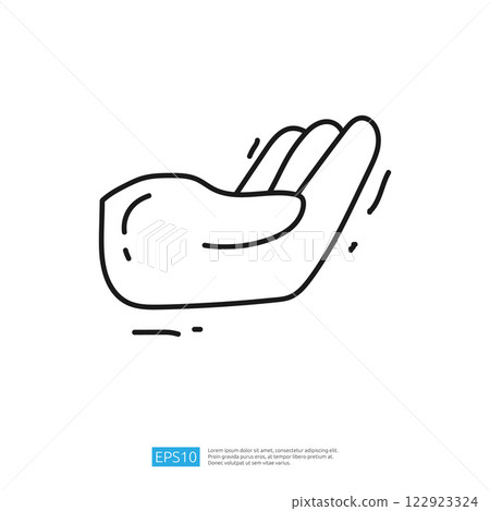 A simple line drawing of an open hand, symbolizing offering or receiving. 122923324