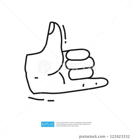 A simple line drawing of a hand making a "shaka" sign, often associated with surf culture and a friendly gesture. A simple line drawing of a hand making a "shaka" sign, often associated with surf culture and a friendly gesture. 122923332