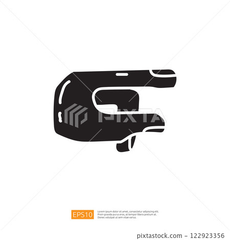 The image depicts a simple, stylized illustration of a stapler, commonly used for binding sheets of paper together. The image depicts a simple, stylized illustration of a stapler, commonly used for binding sheets of paper together. 122923356