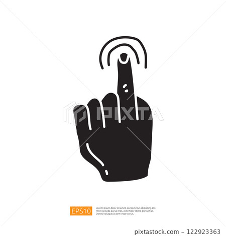 A stylized black hand with an extended index finger, indicating a touch or selection action, often used in digital interfaces or instructional graphics. A stylized black hand with an extended index finger, indicating a touch or selection action, often used in digital interfaces or instructional graphics. 122923363