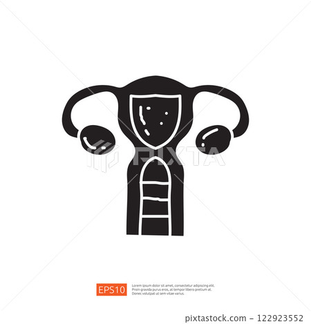A stylized illustration of the female reproductive system, depicting the uterus and ovaries in a simple, abstract design. A stylized illustration of the female reproductive system, depicting the uterus and ovaries in a simple, abstract design. 122923552