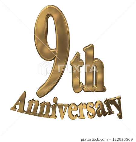 3DCG letters "9th Anniversary/9th Anniversary Mark Sparkling" Gold, Gold 122923569