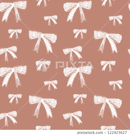 Seamless bow hand drawn with pencil pattern in color of year mocha mousse. Cute print with brown palette, crayon. Vintage Seamless bow hand drawn with pencil pattern in color of year mocha mousse. Cute print with brown palette, crayon. Vintage 122923627