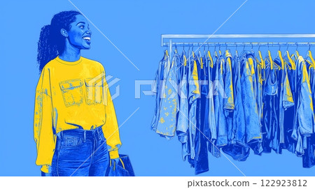 Woman Shopping for Clothes Pop art aesthetics illustration. 122923812
