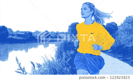 Woman Jogging in the Morning Pop art aesthetics illustration. 122923823