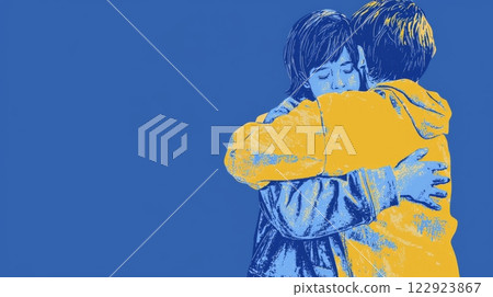 Child Comforting Friend Pop art aesthetics illustration. 122923867