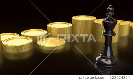 The Black king chess and coins for Business concept 3d Rendering. 122924234