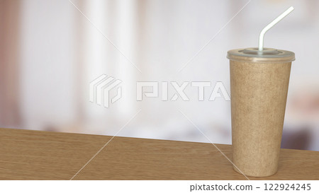 Coffee paper cup on wood Table 3d Rendering. Coffee paper cup on wood Table 3d Rendering. 122924245