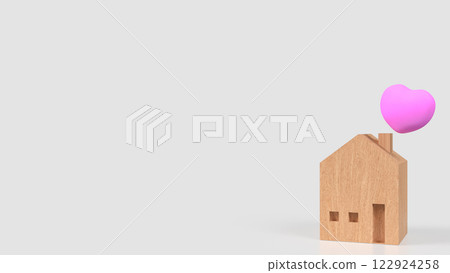 The Wood House and Pink Heart for family or property concept 3d Rendering. The Wood House and Pink Heart for family or property concept 3d Rendering. 122924258