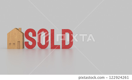 The Toy wood house and red sold text for Property or real estate concept 3d Rendering. 122924261