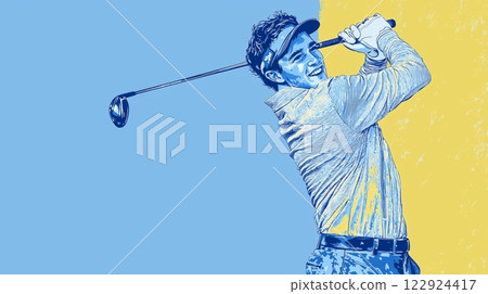 Man Playing Golf Pop art aesthetics illustration. Man Playing Golf Pop art aesthetics illustration. 122924417