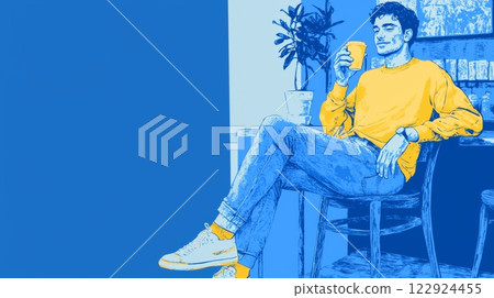 Man Drinking Coffee at a Cafe Pop art aesthetics illustration. 122924455