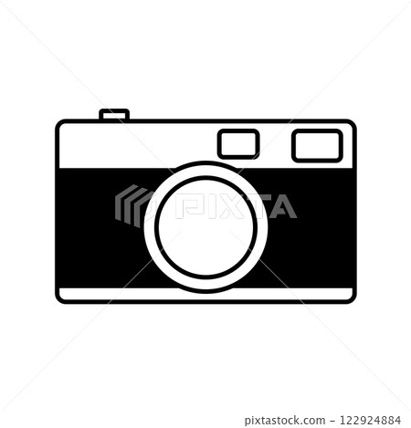 Retro camera illustration; Simple mechanical camera; Film camera; Line icon; Illustration; Silhouette Retro camera illustration; Simple mechanical camera; Film camera; Line icon; Illustration; Silhouette 122924884