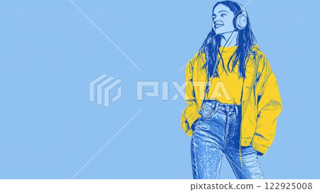 Teenager Listening to Music Pop art aesthetics illustration. Teenager Listening to Music Pop art aesthetics illustration. 122925008