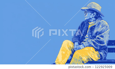 Elderly Man Sitting on a Bench Pop art aesthetics illustration. Elderly Man Sitting on a Bench Pop art aesthetics illustration. 122925009