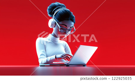 Woman Typing on a Laptop Polished 3D illustration. 122925035