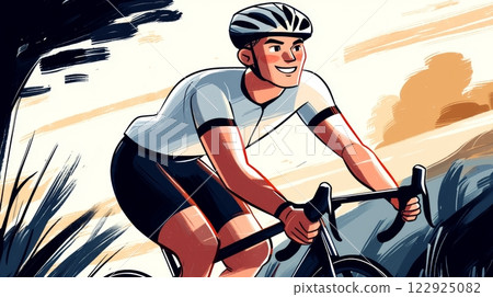 Man Cycling Modern hand-drawn flat illustration. Man Cycling Modern hand-drawn flat illustration. 122925082