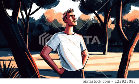 Man Taking a Stroll Modern hand-drawn flat illustration. 122925085