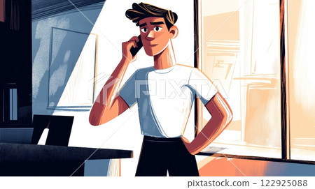Man Making a Phone Call Modern hand-drawn flat illustration. 122925088