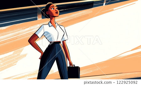Woman Waiting for Train Modern hand-drawn flat illustration. 122925092