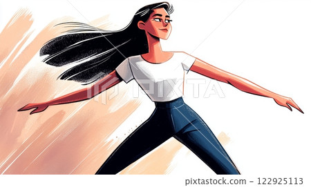 Teen Girl Practicing Dance Modern hand-drawn flat illustration. 122925113