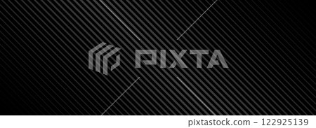 Black oblique straight line background. Elegant dark linear abstract wallpaper. Luxury striped gradient texture. Grey diagonal lines backdrop for flyer, banner, poster, cover, presentation. Vector 122925139