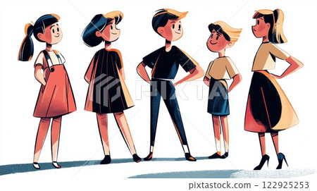 Children Playing Dress-Up Modern hand-drawn flat illustration. 122925253